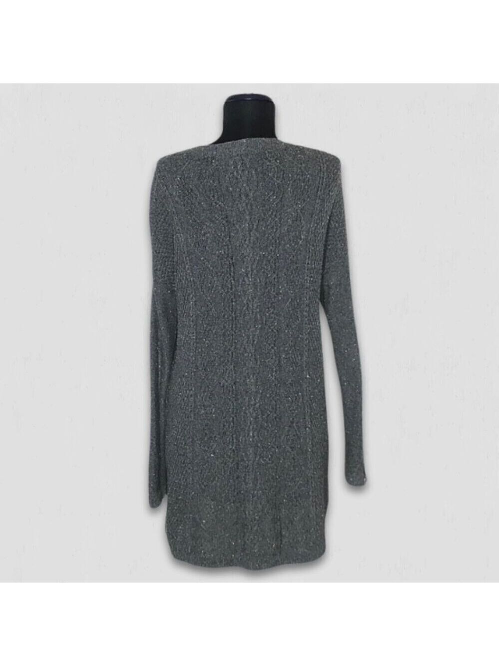 Vintage Y2K sweater dress gray CableKnit Laced V Neck langenlook boho festival S - Picture 2 of 9